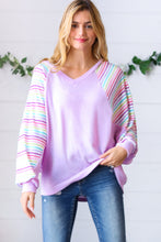 Load image into Gallery viewer, Lavender Two Tone Multi Color Stripe Raglan Top

