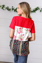 Load image into Gallery viewer, Cherry Red Lace &amp; Floral Color Block Top
