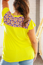Load image into Gallery viewer, Yellow Flower Power Color Block Wide Rib Flutter Top
