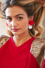 Load image into Gallery viewer, Fuzzy Pom Reindeer Christmas Earrings
