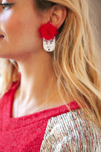 Load image into Gallery viewer, Fuzzy Pom Reindeer Christmas Earrings
