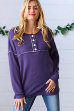 Load image into Gallery viewer, Purple Button Down Terry Outseam Top
