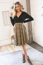 Load image into Gallery viewer, Hacci Rib Pleated Gold Foil Leopard Twofer Midi Dress
