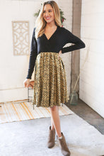 Load image into Gallery viewer, Hacci Rib Pleated Gold Foil Leopard Twofer Midi Dress
