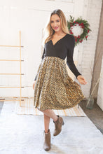 Load image into Gallery viewer, Hacci Rib Pleated Gold Foil Leopard Twofer Midi Dress
