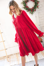 Load image into Gallery viewer, Festive Crepe V Neck Button Ruffle Tiered Lined Dress
