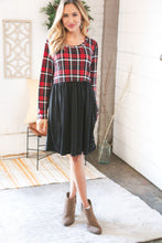 Load image into Gallery viewer, Christmas Plaid Hacci Babydoll Pocketed Swing Dress
