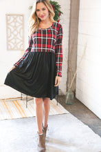 Load image into Gallery viewer, Christmas Plaid Hacci Babydoll Pocketed Swing Dress
