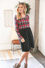 Load image into Gallery viewer, Christmas Plaid Hacci Babydoll Pocketed Swing Dress
