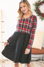 Load image into Gallery viewer, Christmas Plaid Hacci Babydoll Pocketed Swing Dress
