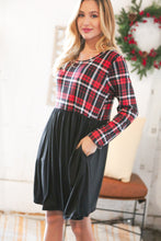 Load image into Gallery viewer, Christmas Plaid Hacci Babydoll Pocketed Swing Dress
