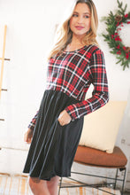 Load image into Gallery viewer, Christmas Plaid Hacci Babydoll Pocketed Swing Dress
