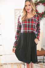 Load image into Gallery viewer, Christmas Plaid Hacci Babydoll Pocketed Swing Dress
