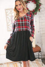 Load image into Gallery viewer, Christmas Plaid Hacci Babydoll Pocketed Swing Dress
