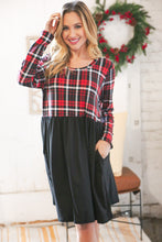 Load image into Gallery viewer, Christmas Plaid Hacci Babydoll Pocketed Swing Dress
