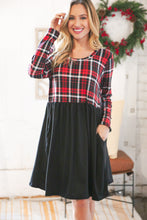 Load image into Gallery viewer, Christmas Plaid Hacci Babydoll Pocketed Swing Dress
