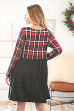 Load image into Gallery viewer, Christmas Plaid Hacci Babydoll Pocketed Swing Dress
