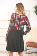 Load image into Gallery viewer, Christmas Plaid Hacci Babydoll Pocketed Swing Dress
