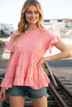 Load image into Gallery viewer, Coral Leopard Frill Ruffle Hem Tiered Swing Top
