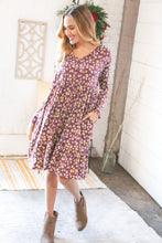 Load image into Gallery viewer, Eggplant Ditzy Floral Button Down Babydoll Dress

