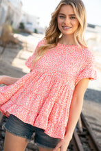 Load image into Gallery viewer, Coral Leopard Frill Ruffle Hem Tiered Swing Top
