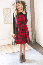 Load image into Gallery viewer, Holiday Plaid Checker &amp; Black Eyelet Twofer Midi Dress
