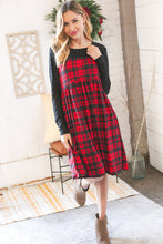 Load image into Gallery viewer, Holiday Plaid Checker &amp; Black Eyelet Twofer Midi Dress
