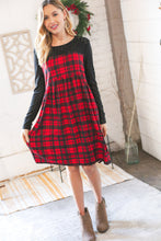 Load image into Gallery viewer, Holiday Plaid Checker &amp; Black Eyelet Twofer Midi Dress
