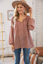 Load image into Gallery viewer, Mauve Small Floral Lace Front Tie Woven Blouse
