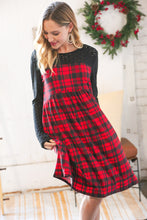 Load image into Gallery viewer, Holiday Plaid Checker &amp; Black Eyelet Twofer Midi Dress
