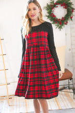 Load image into Gallery viewer, Holiday Plaid Checker &amp; Black Eyelet Twofer Midi Dress
