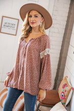 Load image into Gallery viewer, Mauve Small Floral Lace Front Tie Woven Blouse

