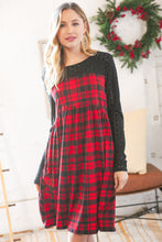 Load image into Gallery viewer, Holiday Plaid Checker &amp; Black Eyelet Twofer Midi Dress
