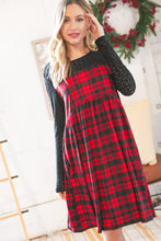 Load image into Gallery viewer, Holiday Plaid Checker &amp; Black Eyelet Twofer Midi Dress
