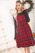 Load image into Gallery viewer, Holiday Plaid Checker &amp; Black Eyelet Twofer Midi Dress
