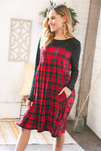 Load image into Gallery viewer, Holiday Plaid Checker &amp; Black Eyelet Twofer Midi Dress
