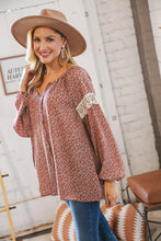 Load image into Gallery viewer, Mauve Small Floral Lace Front Tie Woven Blouse
