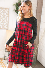 Load image into Gallery viewer, Holiday Plaid Checker &amp; Black Eyelet Twofer Midi Dress
