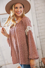 Load image into Gallery viewer, Mauve Small Floral Lace Front Tie Woven Blouse
