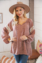 Load image into Gallery viewer, Mauve Small Floral Lace Front Tie Woven Blouse
