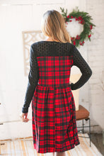 Load image into Gallery viewer, Holiday Plaid Checker &amp; Black Eyelet Twofer Midi Dress
