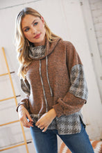 Load image into Gallery viewer, Taupe Two-Tone Bushed Hacci Houndstooth Turtle Neck
