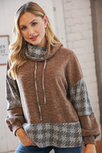 Load image into Gallery viewer, Taupe Two-Tone Bushed Hacci Houndstooth Turtle Neck
