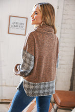 Load image into Gallery viewer, Taupe Two-Tone Bushed Hacci Houndstooth Turtle Neck
