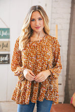 Load image into Gallery viewer, Cinnamon Floral Tiered Bubble Sleeve Keyhole Clasp Blouse
