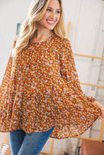 Load image into Gallery viewer, Cinnamon Floral Tiered Bubble Sleeve Keyhole Clasp Blouse
