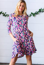 Load image into Gallery viewer, Navy Floral Flare Midi Dress
