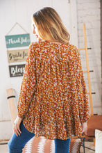 Load image into Gallery viewer, Cinnamon Floral Tiered Bubble Sleeve Keyhole Clasp Blouse

