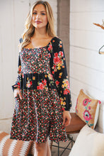 Load image into Gallery viewer, Black Floral Color Block Tiered Back Keyhole Dress
