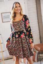 Load image into Gallery viewer, Black Floral Color Block Tiered Back Keyhole Dress
